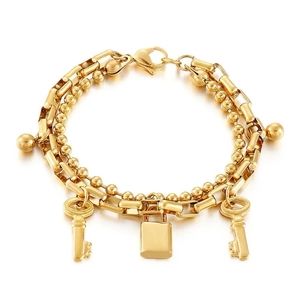 Gold Charm Bracelet Lock and Key